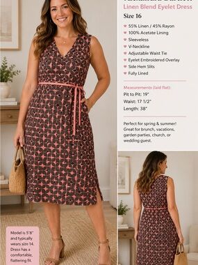 Alexandra Bartlett Brown and Coral Eyelet-Print Midi Dress